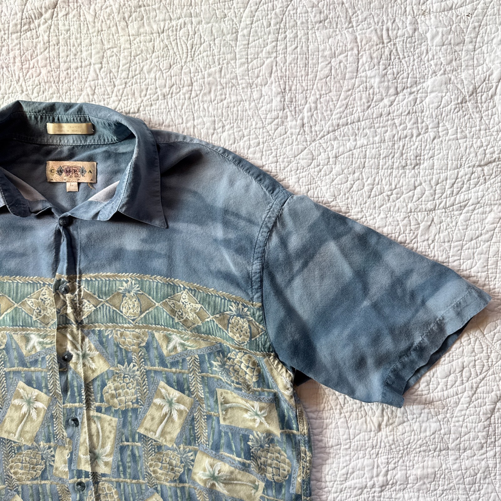 Vintage 90s Y2K Campia Moda Hawaiian Aloha Golf Shirt Size L Pineapple Palm Tree