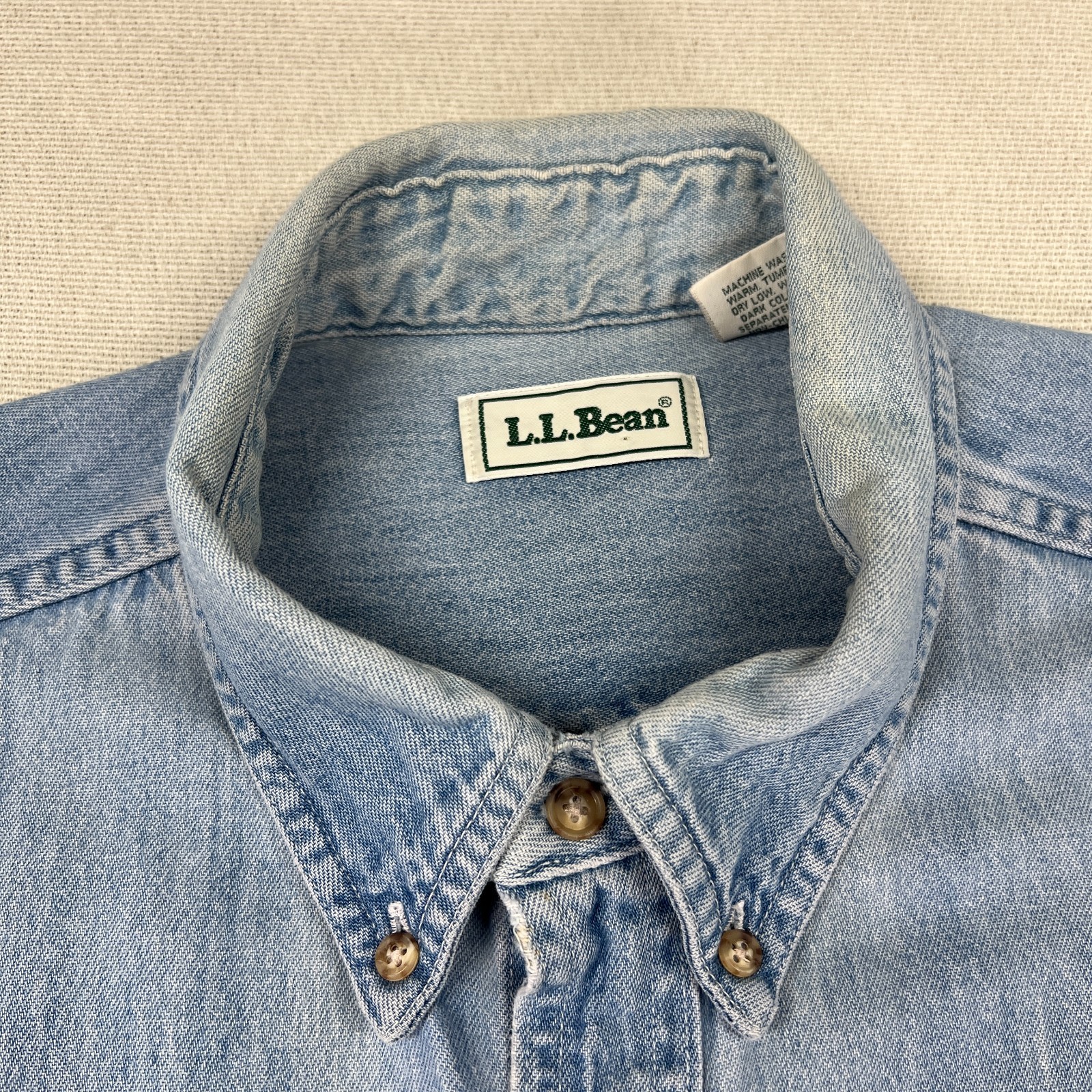 Vintage 80’s LL Bean Shirt Mens XL Faded Blue Denim Long Sleeve Made Canada