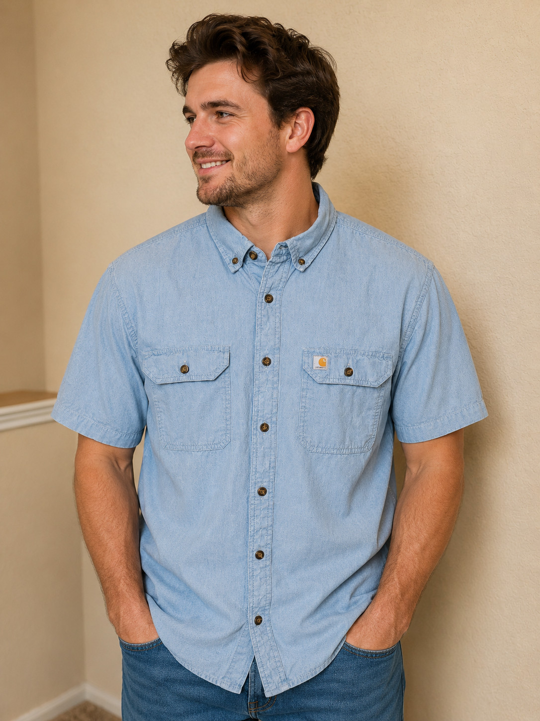 Carhartt Powder Blue Button Up Style Men’s Shirt Size Large S200 CBL