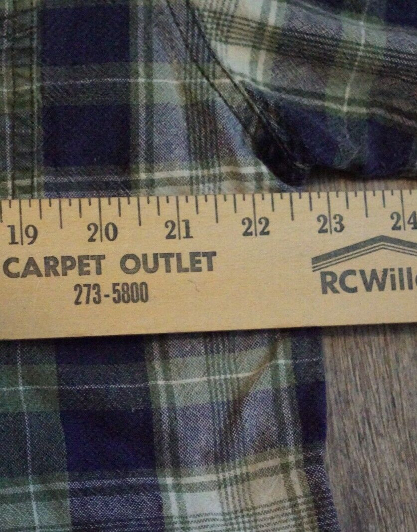 BluePrint Shirt Mens Medium Blue Plaid Short Sleeve Button Linen Blend Y2K +++++