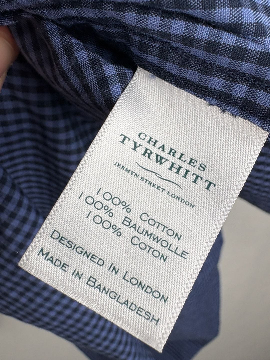 Charles Tyrwhitt Shirt Mens XL Blue Gingham Non Iron Slim Fit Button Down Long
