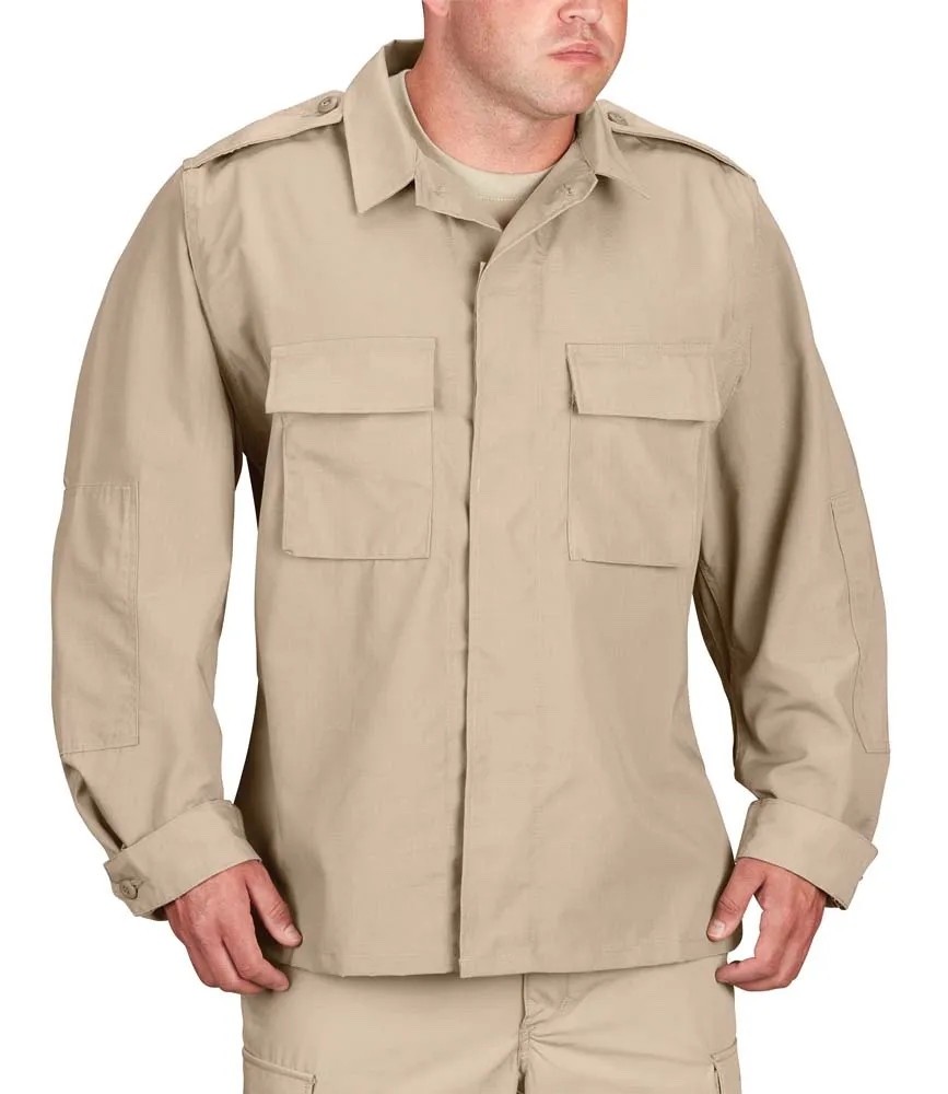 Propper® BDU Shirt Long Sleeve Large Reg, Khaki, Battle Ripstop, Fused Flap