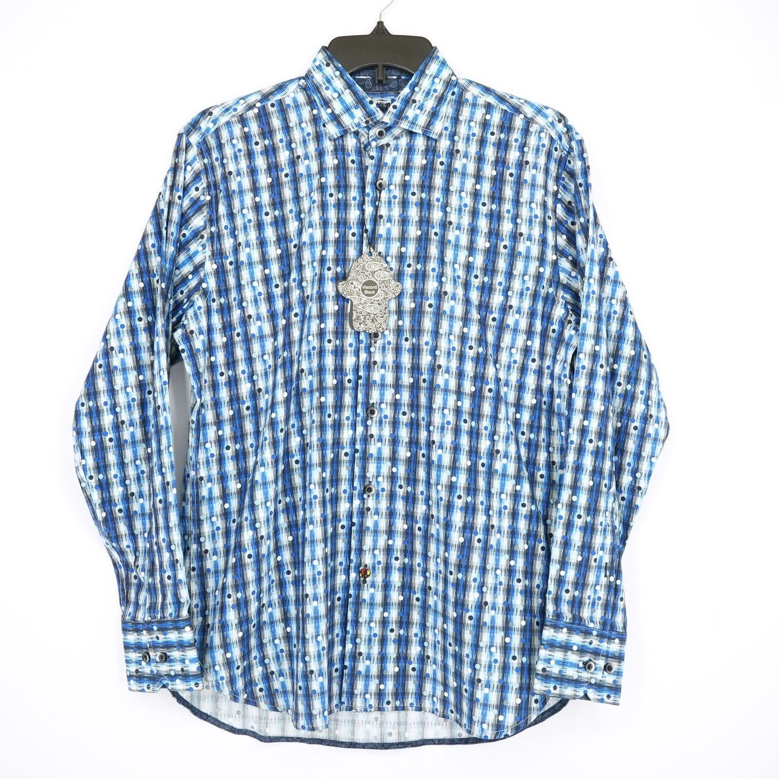 Visconti Black Men’s Long Sleeve Shirt S Blue White Black Geo NWT $125