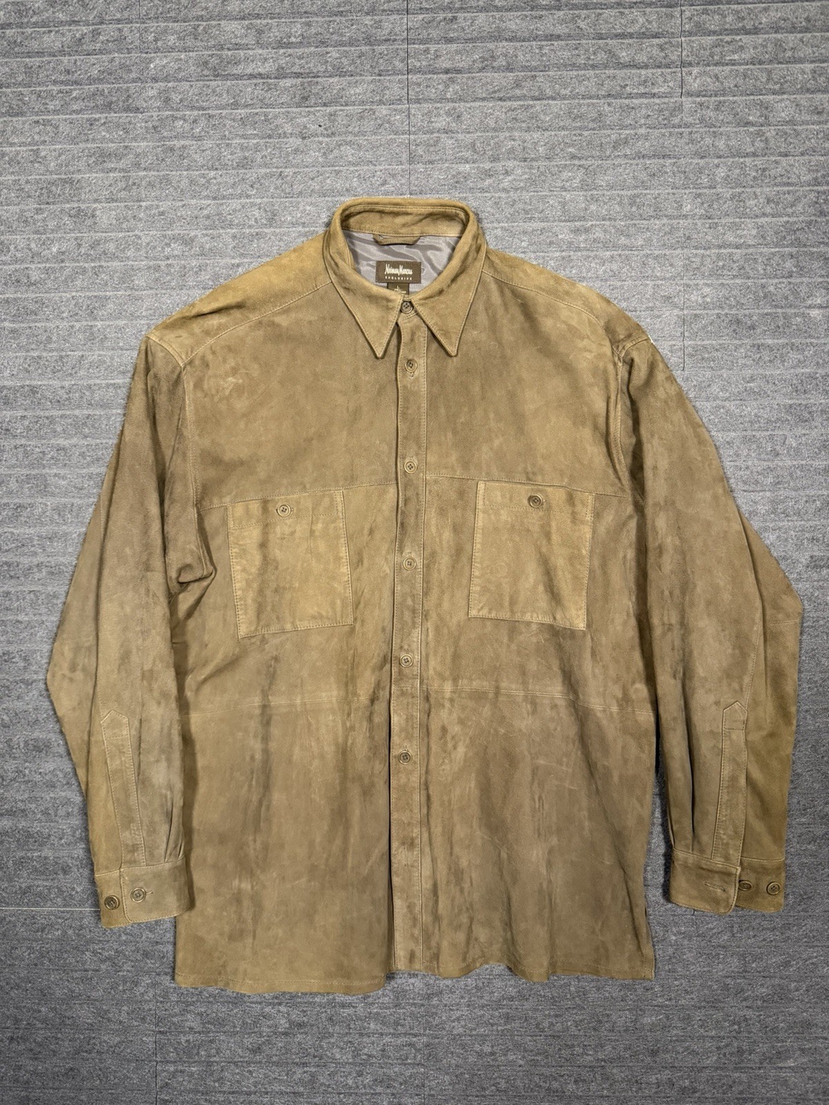 Neiman Marcus Western Suede Shirt Mens Large Brown Suede Beautiful Soft Quality