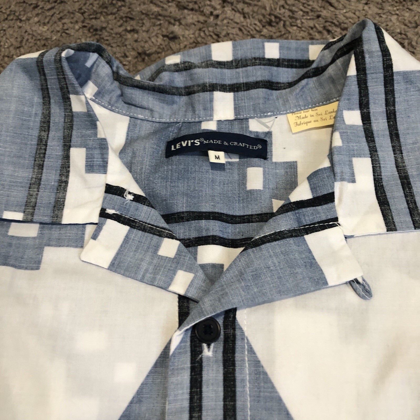 Levi’s Made & Crafted Loop Collar Camp Shirt Size M White Blue Aztec Western