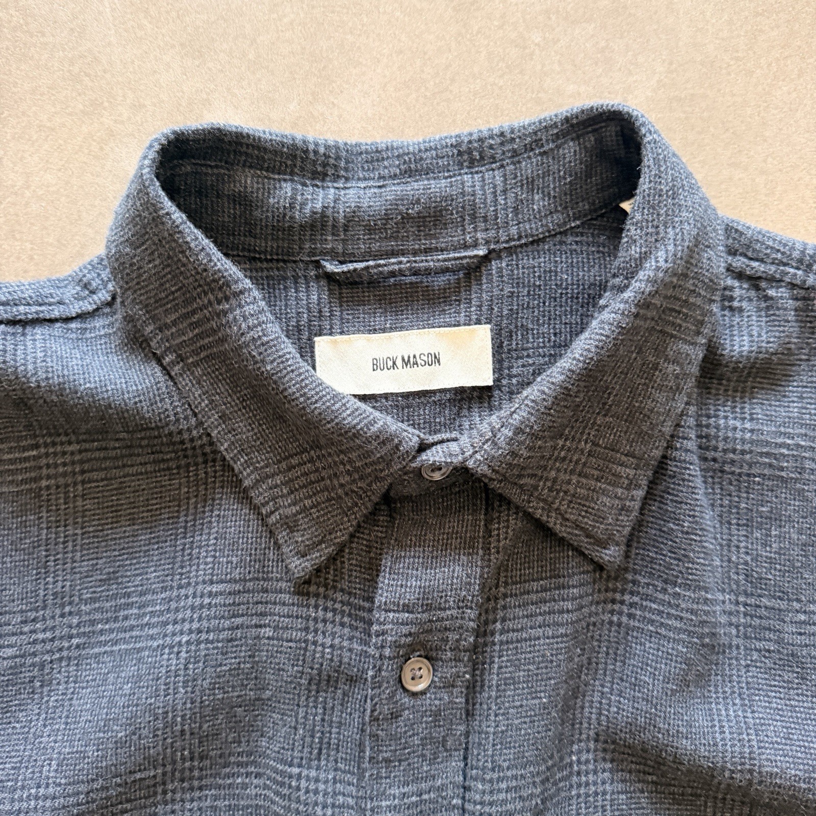 Buck Mason Pacific Twill Flannel One Pocket Shirt Men’s Size L Black Glen Check