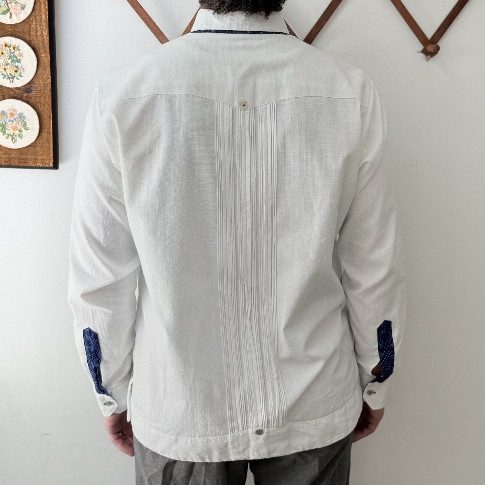 White Linen Casual Tuxedo Style Button Up Shirt Beach Wedding Mens 40 Medium