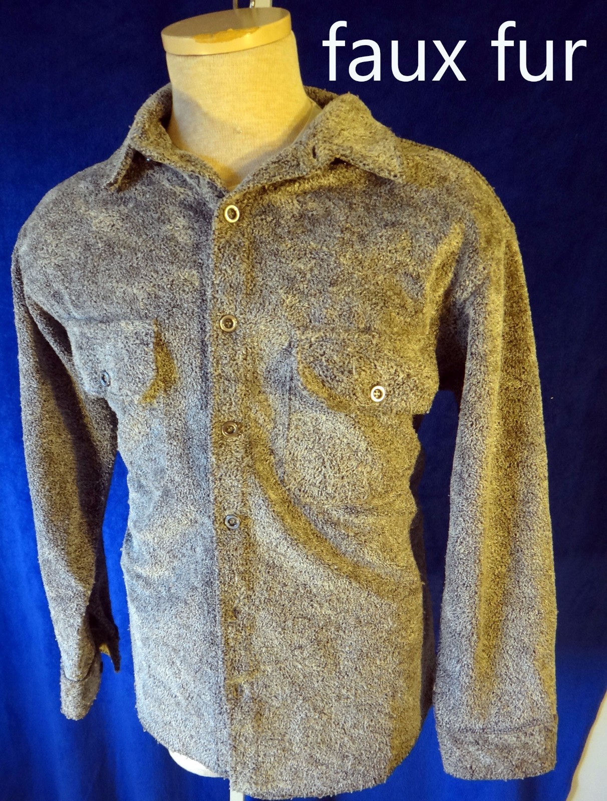 Faux fur Medium shirt silver grey gothic mod steampunk vegan large disco punk