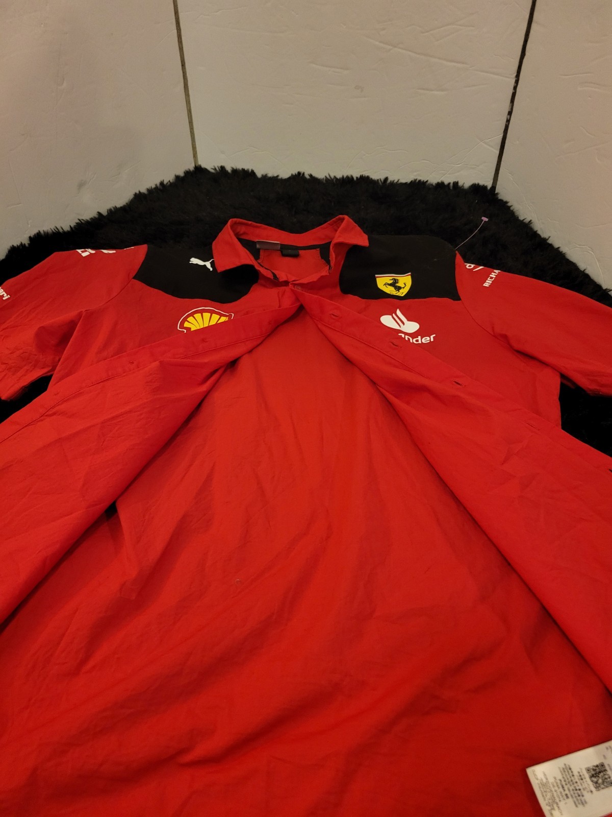 Mens PUMA FERRARI red Button Down Racing Short Sleeve Shirt