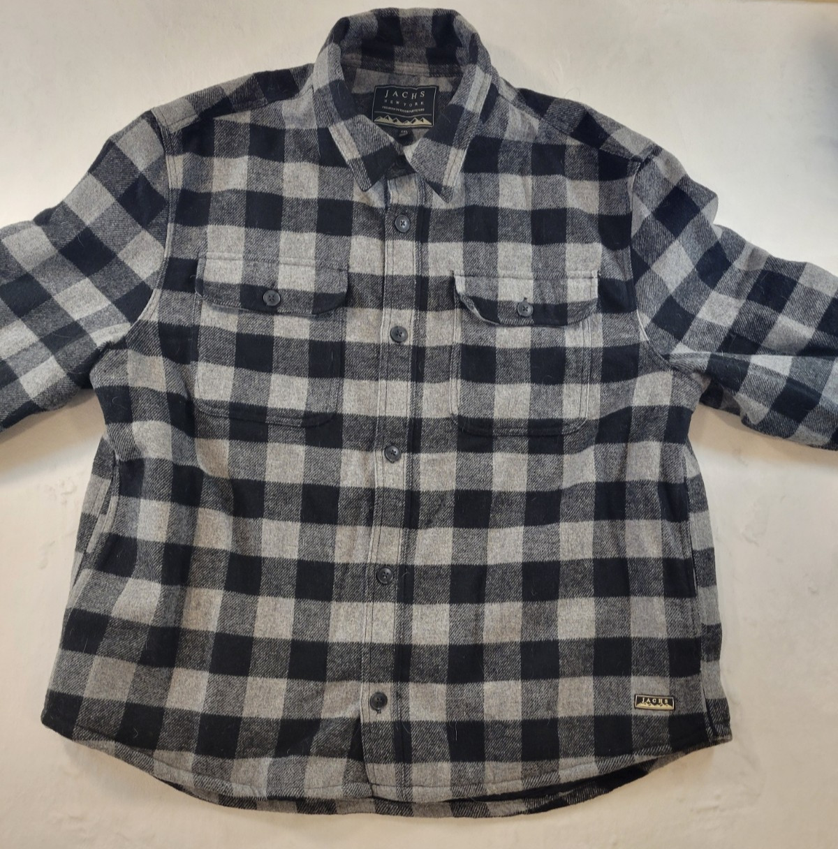 Jachs New York Black & White Plaid Wool Button Up Mens XXL