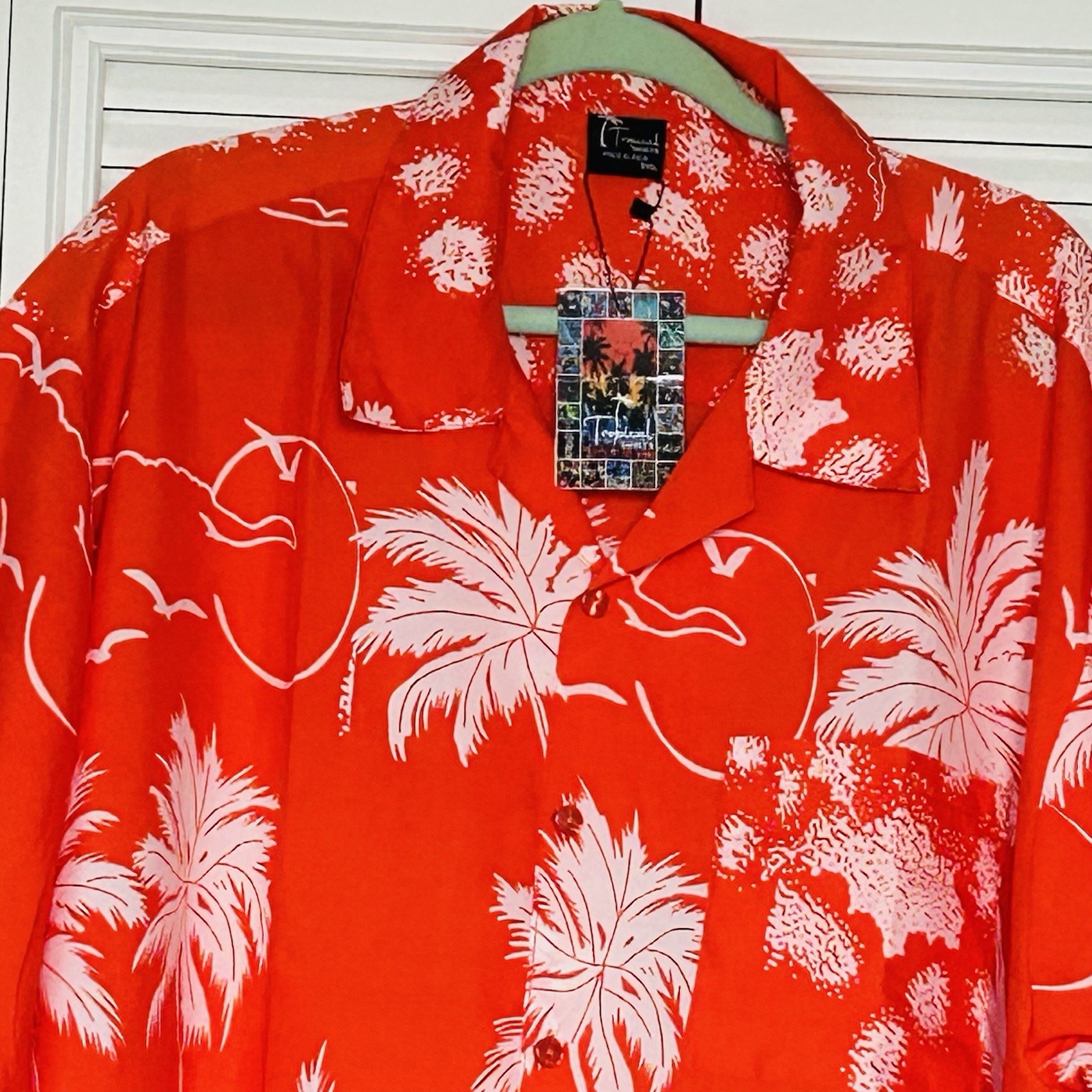 NWT Tropical Hawaiian Shirt 100% POLYESTER MEN’S 3XL ORANGE With Palm Tree’s