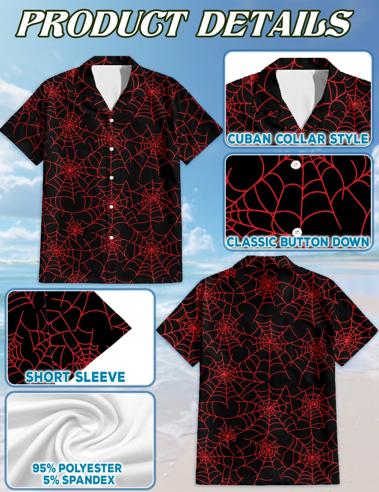 Red Spider Web Hawaiian Shirt Halloween Spooky Summer Beach Aloha
