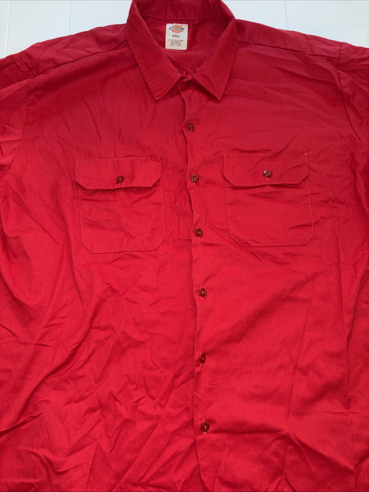 Dickies 1574 English Red Button Work Shirt Men 2XL SS Twill Blend Flap Pockets