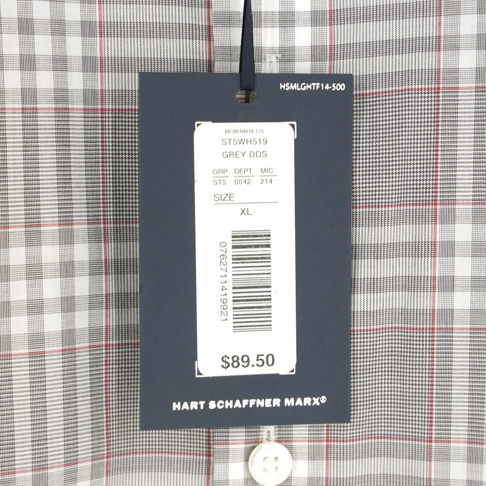 Hart Schaffner Marx Men’s Short-Sleeve Shirt XL Gray Red White Check NWT $89.50