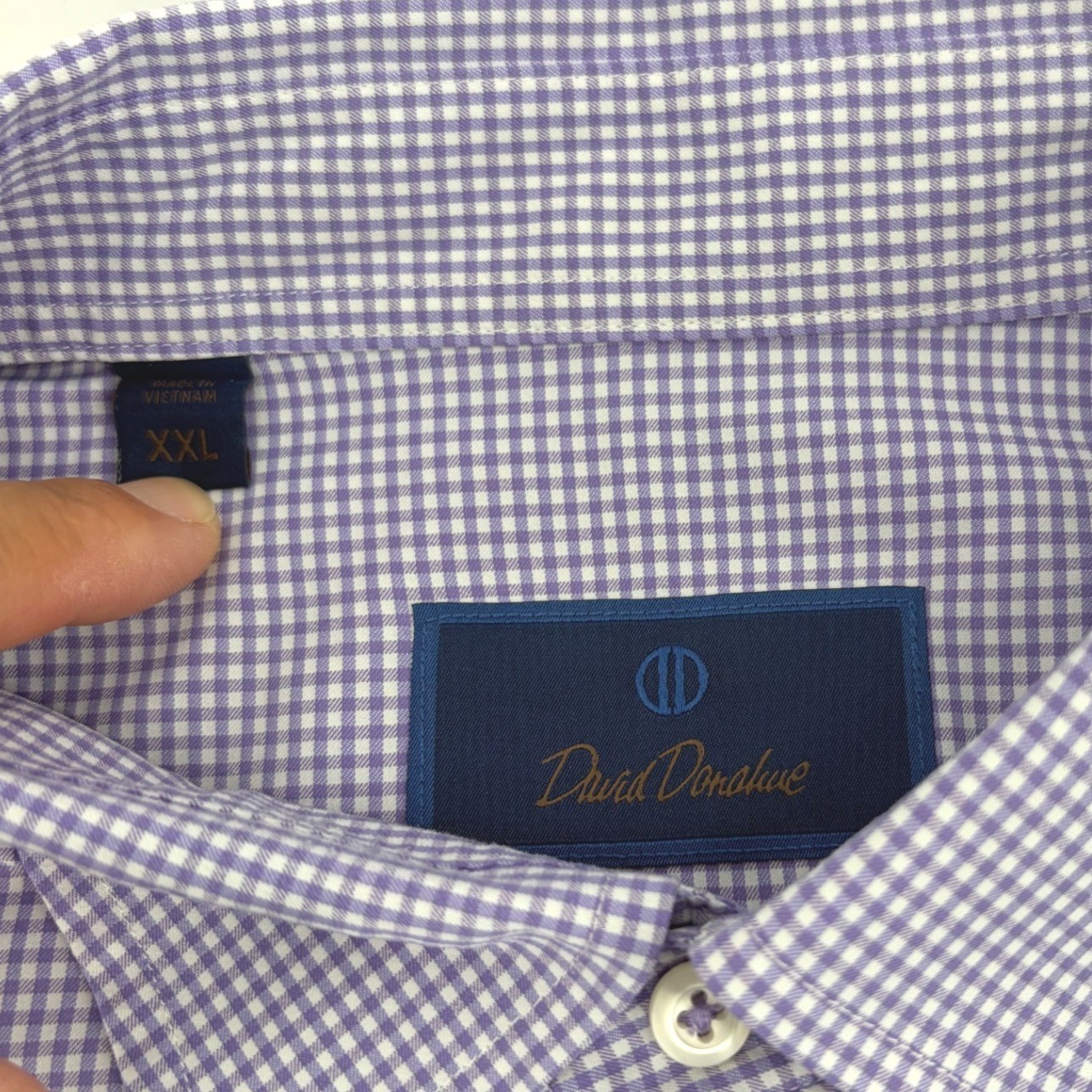 David Donahue Mens XXL Purple Gingham Performance Stretch Button Down Shirt