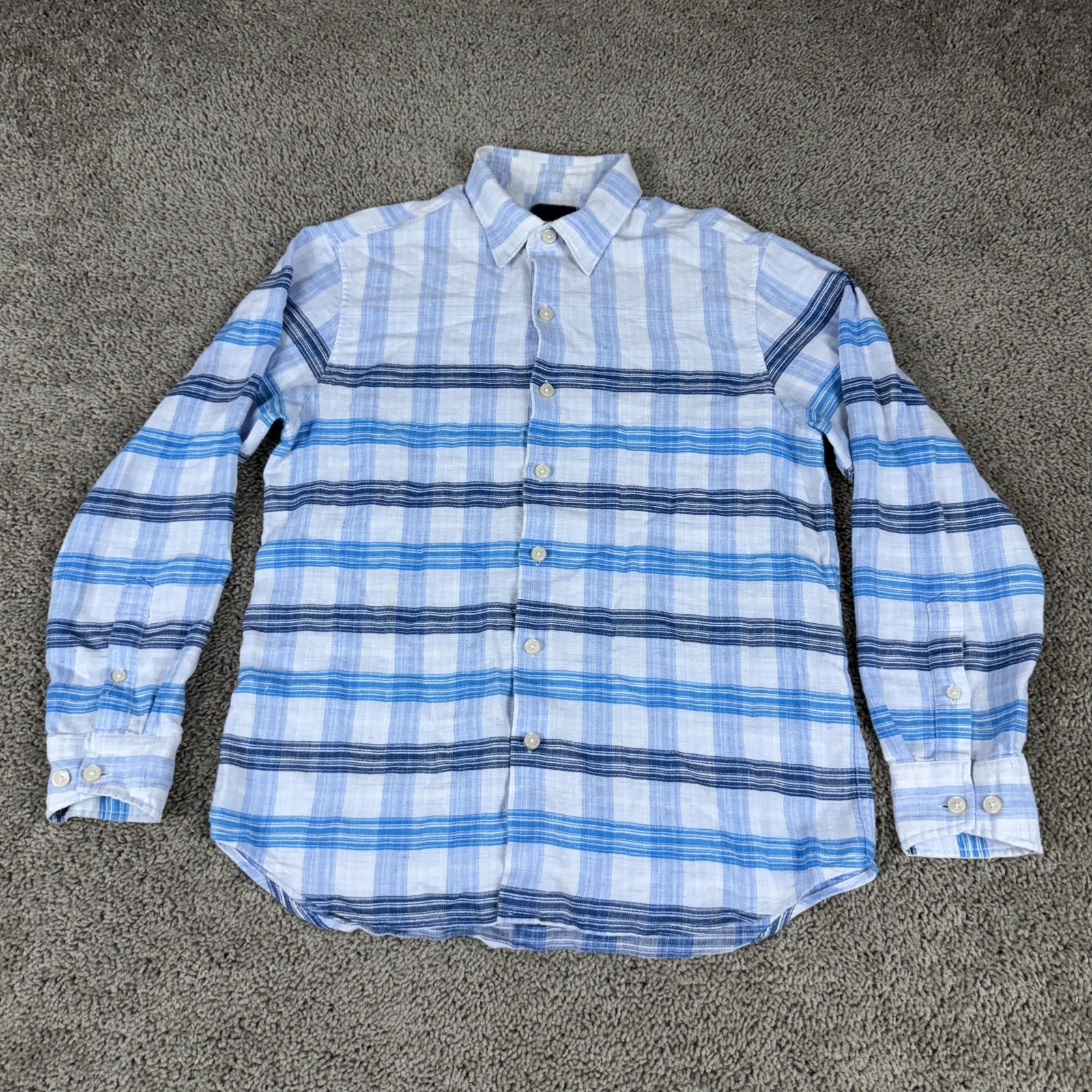 Tommy Bahama Shirt Mens Small Blue Plaid Linen Blend Long Sleeve Button Down