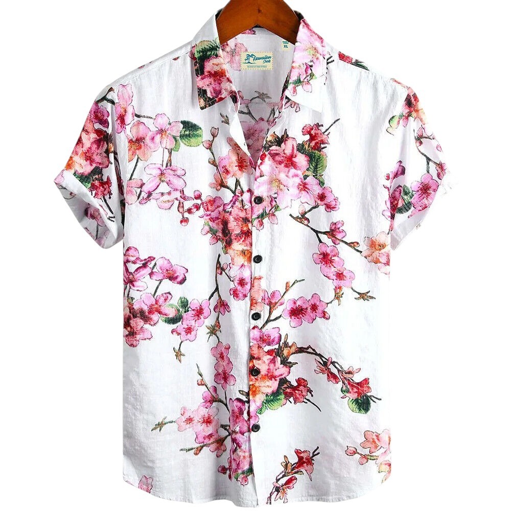 Japanese Cherry Blossom Classical Art Painting Print Hawaiian Lapel Button Shirt