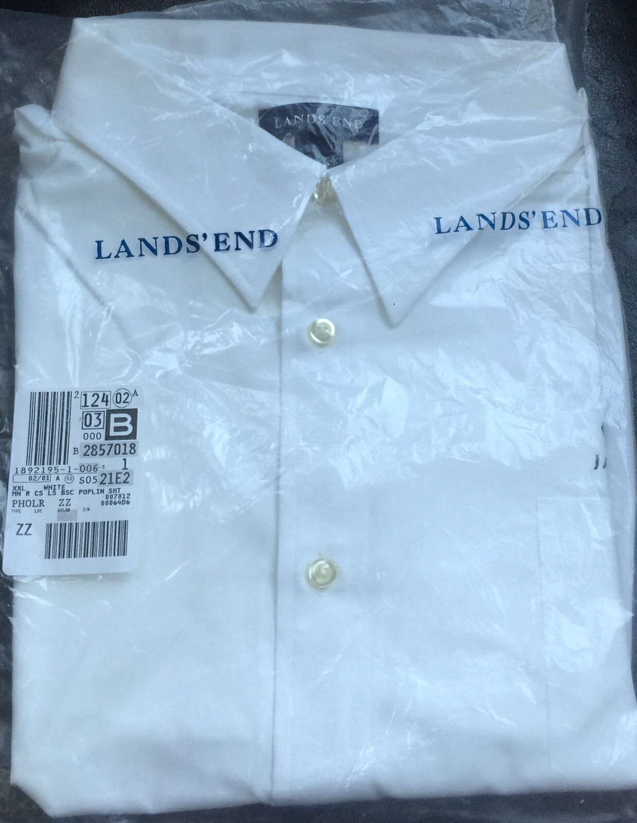 LAND’S END Mens LS Button Poplin WHIT XXL 18-18.5 Jaguar/LandRover Logo NWTseald