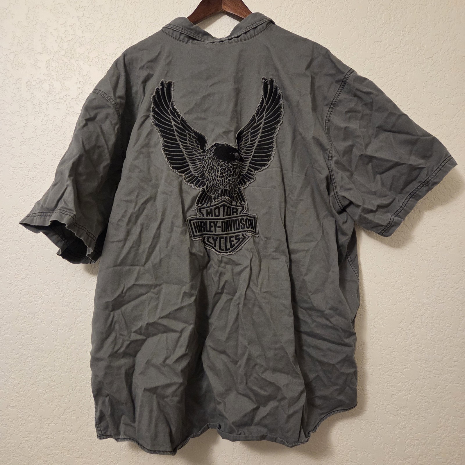 Harley-Davidson Genuine MotorClothes 4XL Gray Eagle Patch Work Shirt Snap Collar