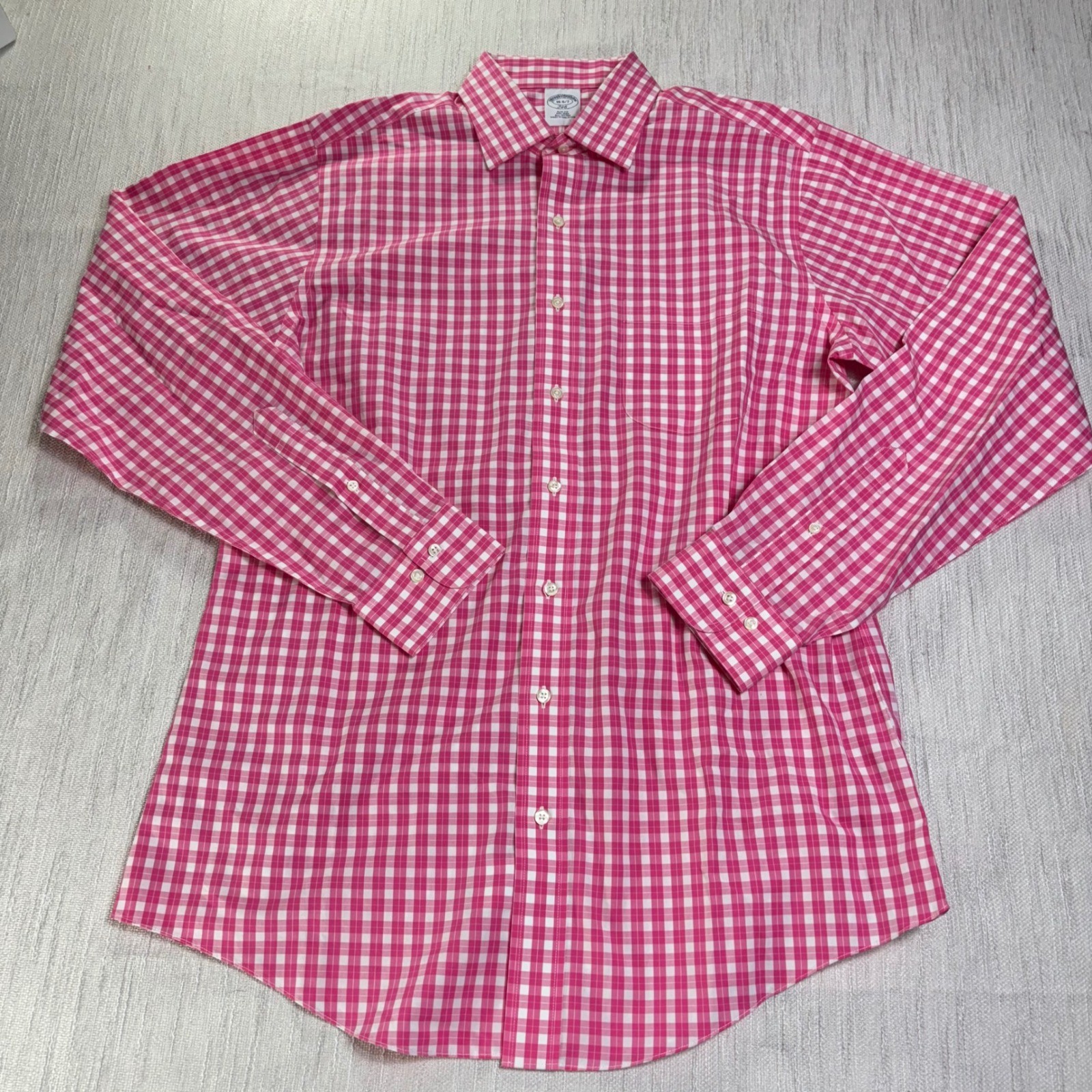 Brooks Brothers Mens Pink Gingham Non-Iron Supima Cotton Button Down Shirt XL