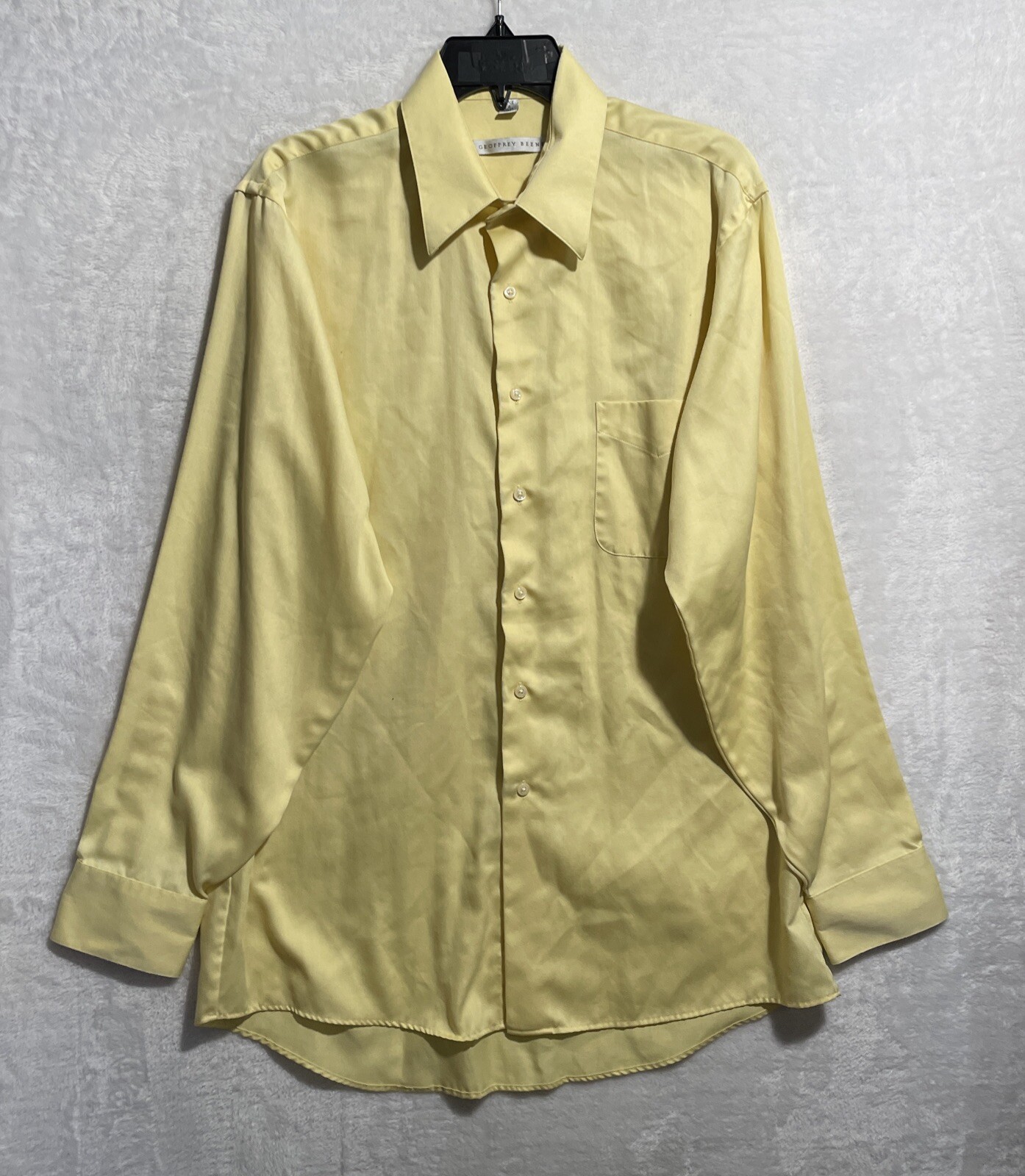 Geoffrey Beene Mens Button Shirt Solid Yellow Large Cotton Long Sleeve Collar