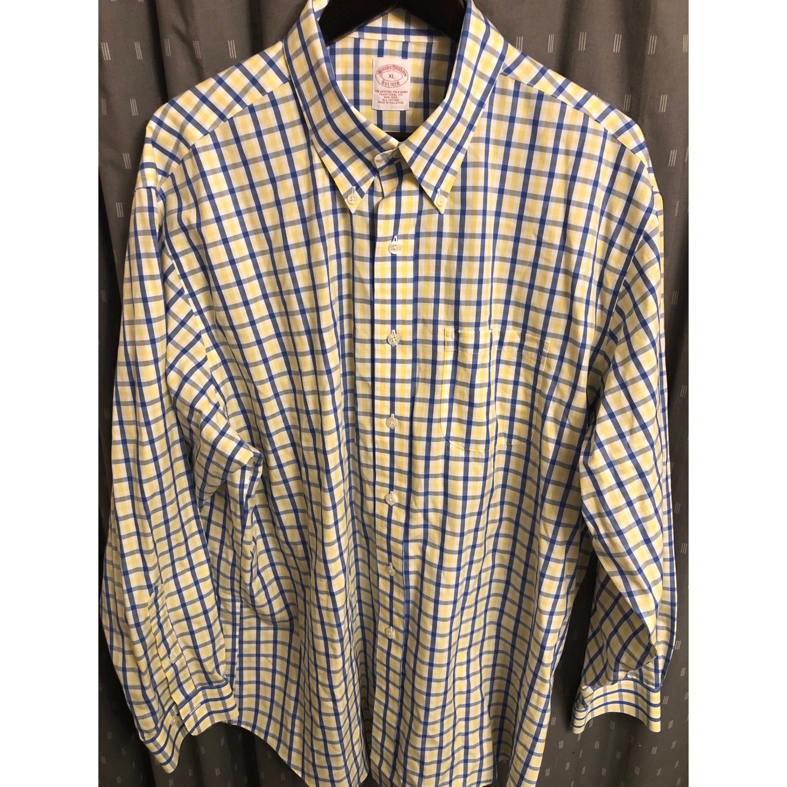 Brooks Brothers Mens XL Traditional Fit Non-Iron Cotton Check Button Down Shirt