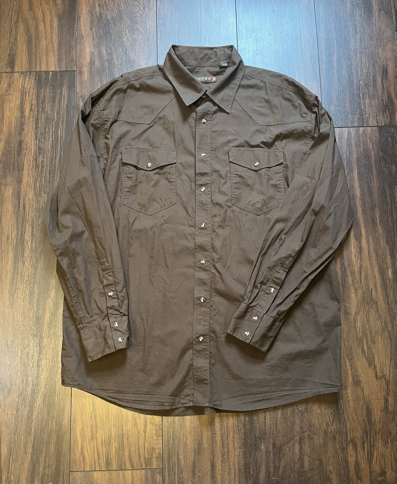 Roper Basics Mens Chocolate 100% Cotton Solid Poplin XL Shirt Pearl Snap