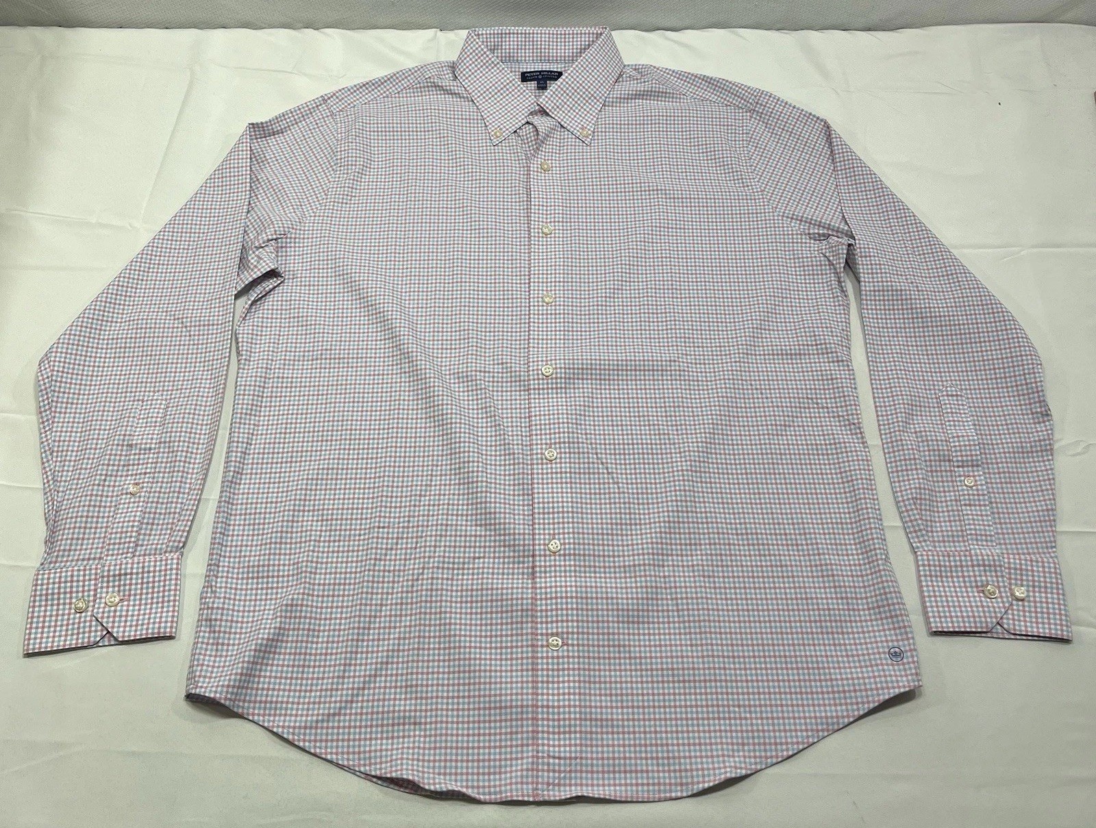 Peter Millar Shirt Mens XL Blue Pink Check Crown Crafted Performance Button Down