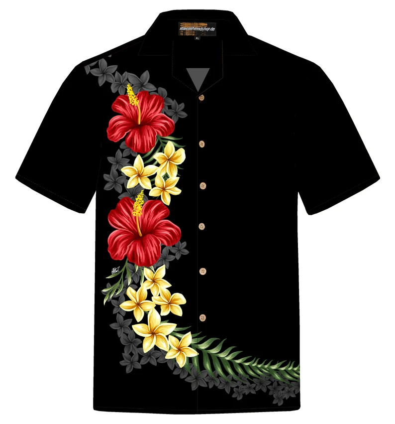 Black Hawaiian Shirt Mens Elegant Solid Color Summer Beach Party