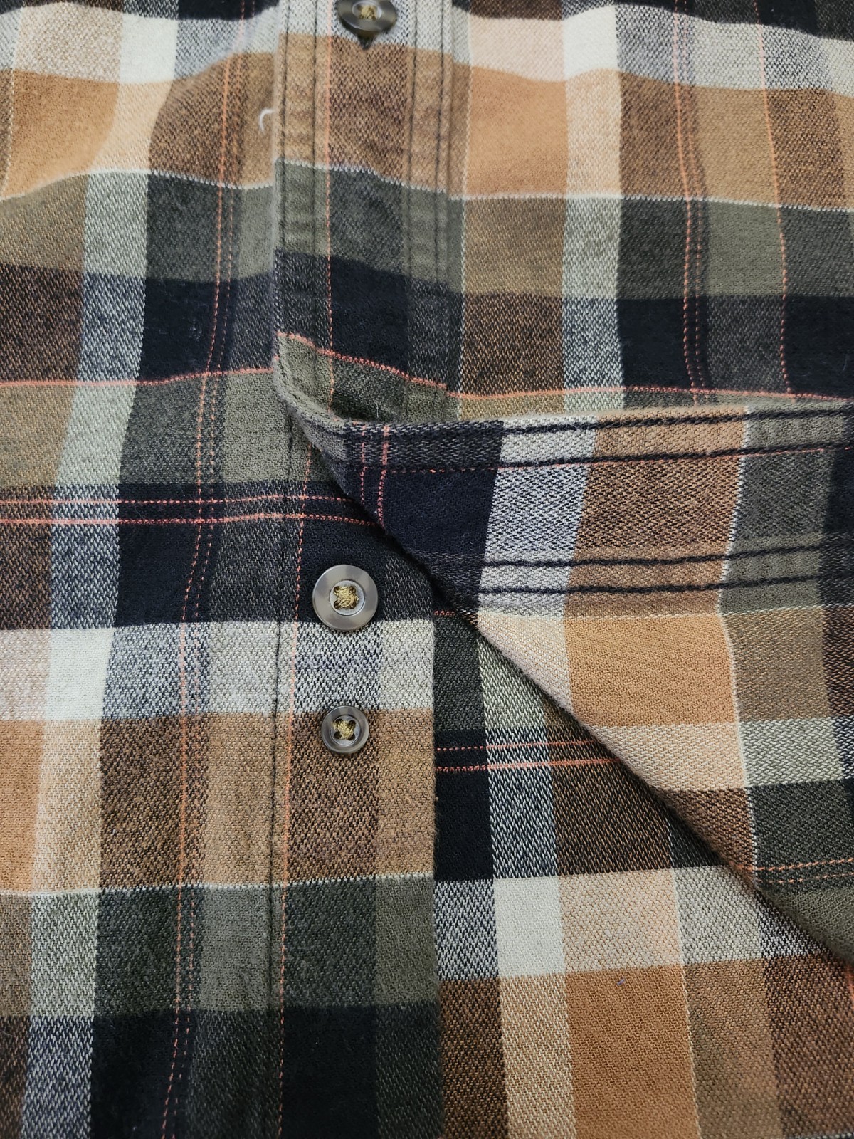 Carhartt Relaxed Fit Flannel Shirt Men’s Large Brown Tan Plaid Work Heavyweight