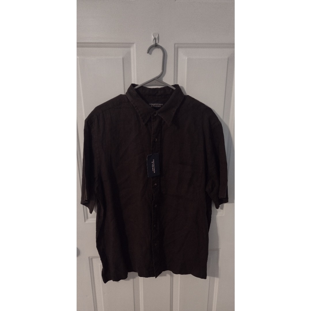 NWT Roundtree & Yorke Men’s Large Brown 100% Linen Short Sleeve Shirt