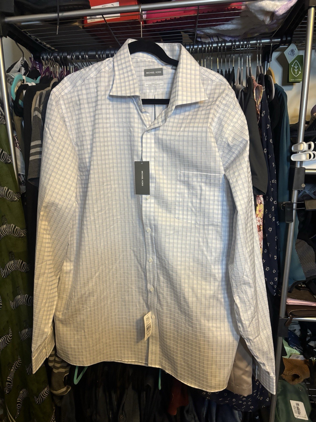 Michael Kors Men’s Tall Fit Airsoft Stretch Button Down Shirt 18 38/39 NWT