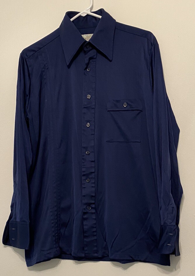 Men’s Kmart Vintage Navy Blue Long Sleeve Button Up Knit Shirt