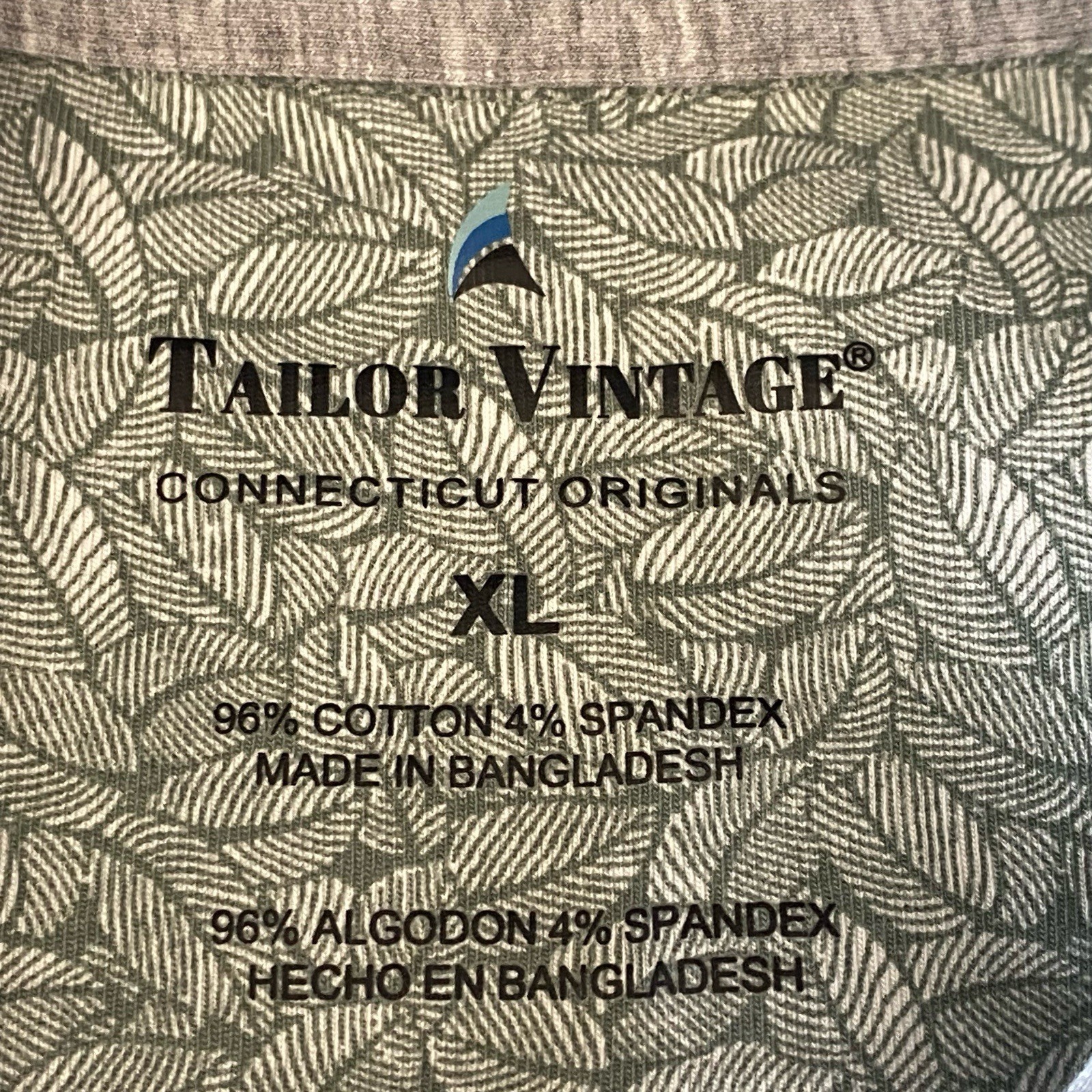 Tailor Vintage Shirt Mens XL Green Leaf Print Performance Stretch Golf EUC