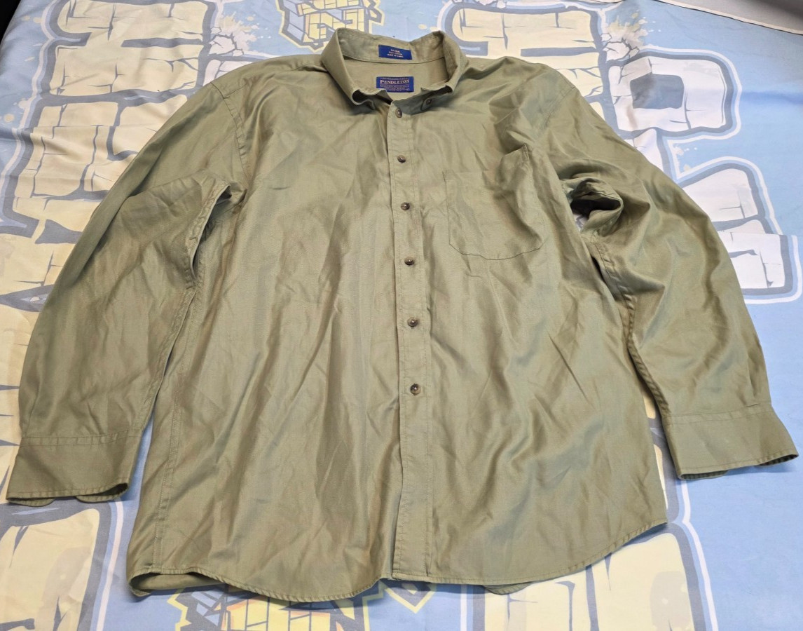 Pendleton Shirt Mens Large Long Sleeve Button Down OD Green Army Military Hunt