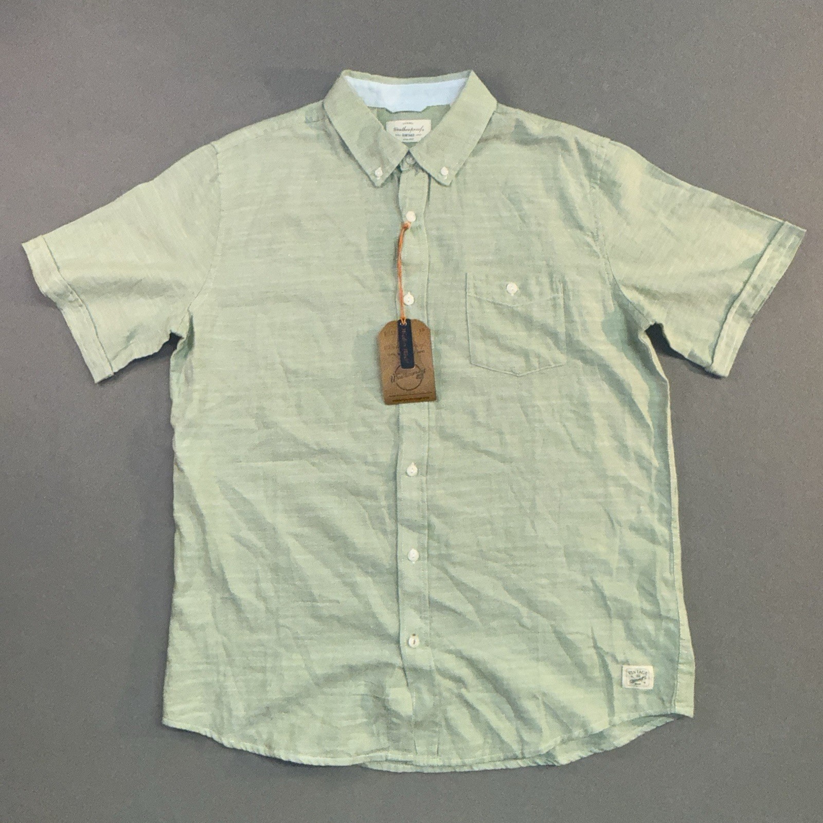 Men’s Weatherproof Vintage Short Sleeve Cotton Twill Shirt Green Size L