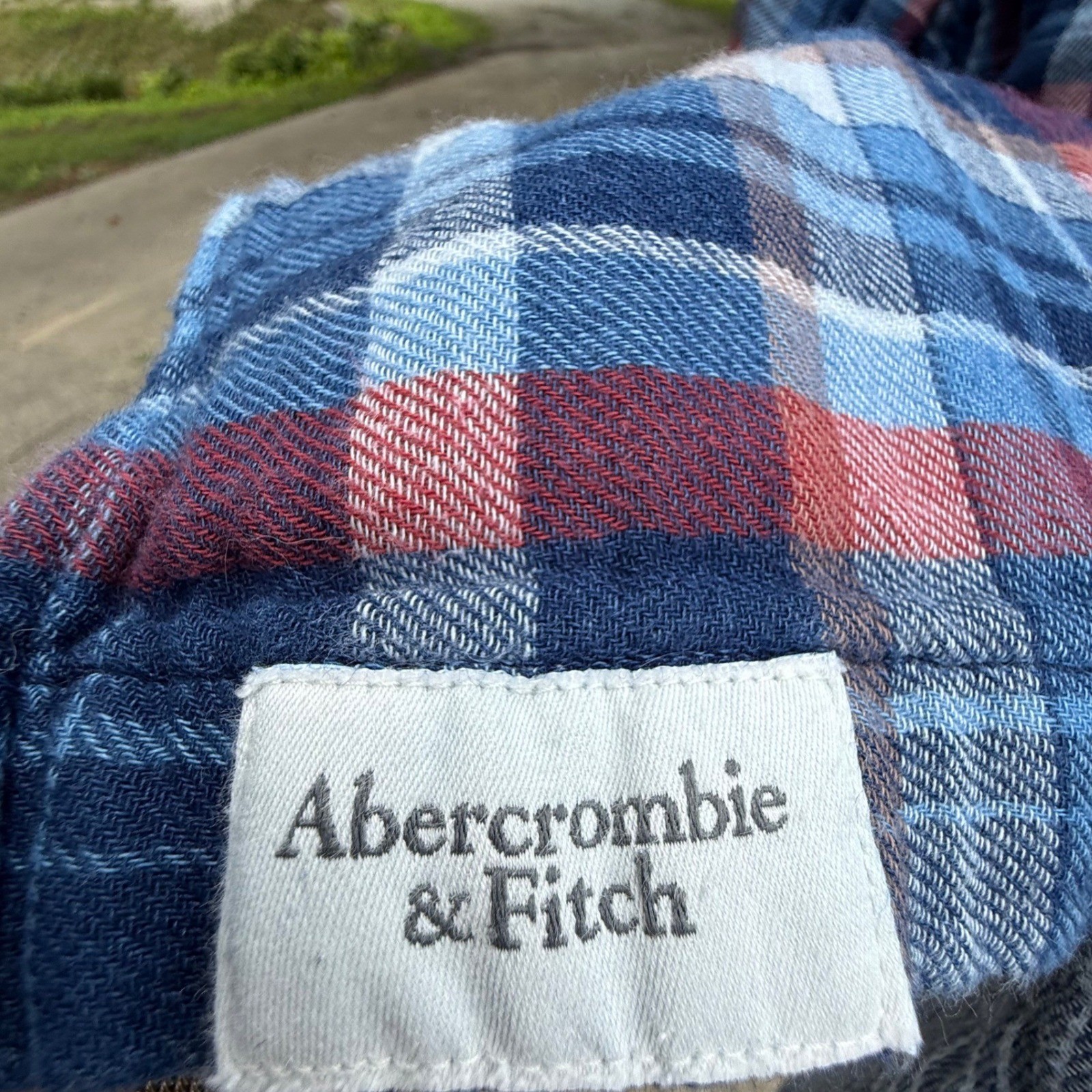 Abercrombie & Fitch Muscle Fit Plaid Flannel Shirt Mens XXL Blue Red Long Sleeve