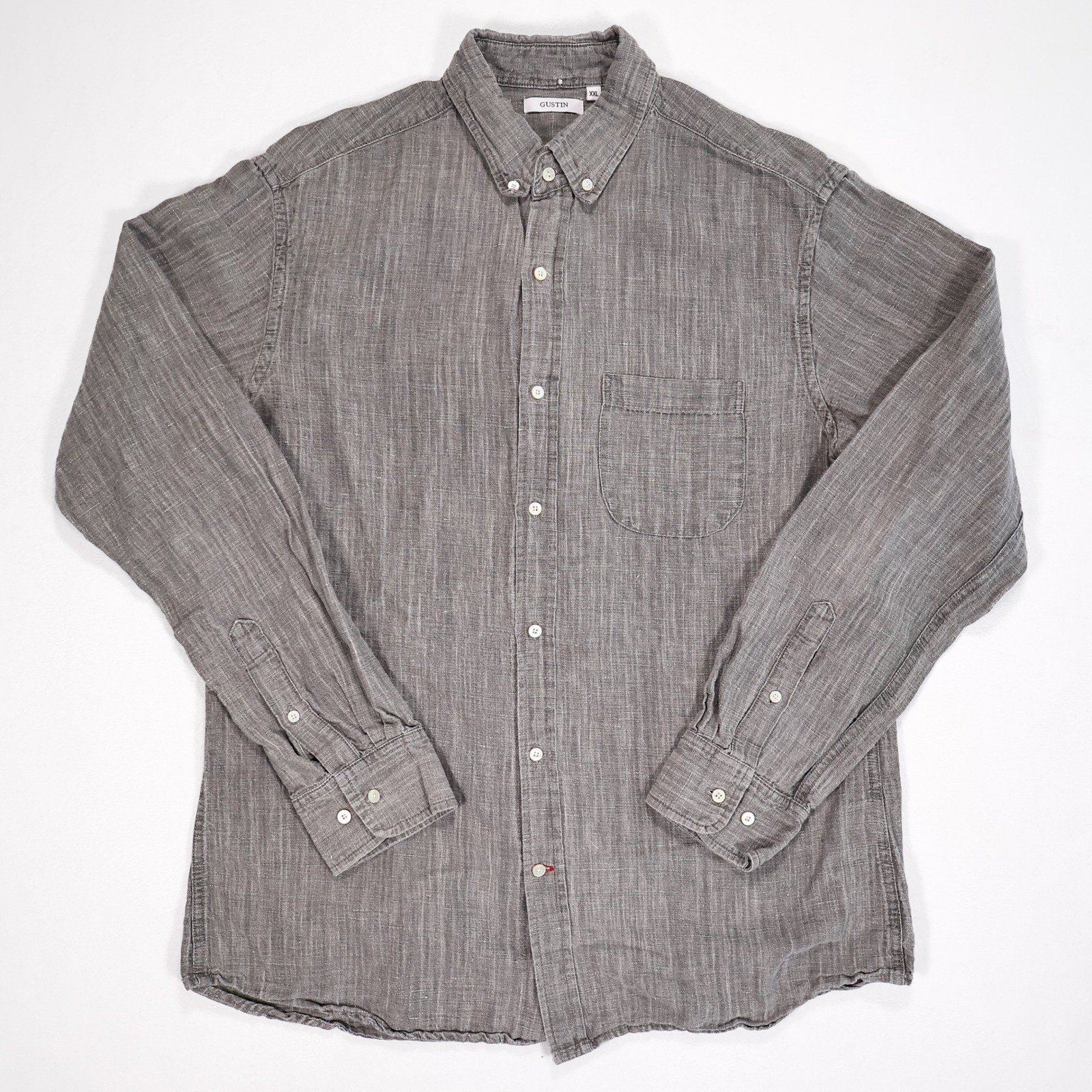 GUSTIN Men’s XXL Gray Chambray Cotton Hemp Blend Button Down Long Sleeve Shirt