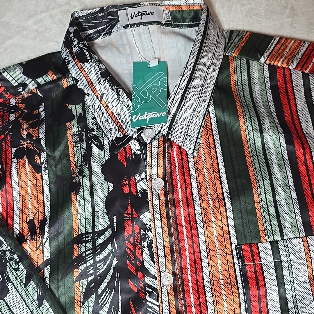 VATPAVE Hawaiian Shirt Shorts 2 Piece Outfit Mens 3XL Striped Floral Swim Trunks