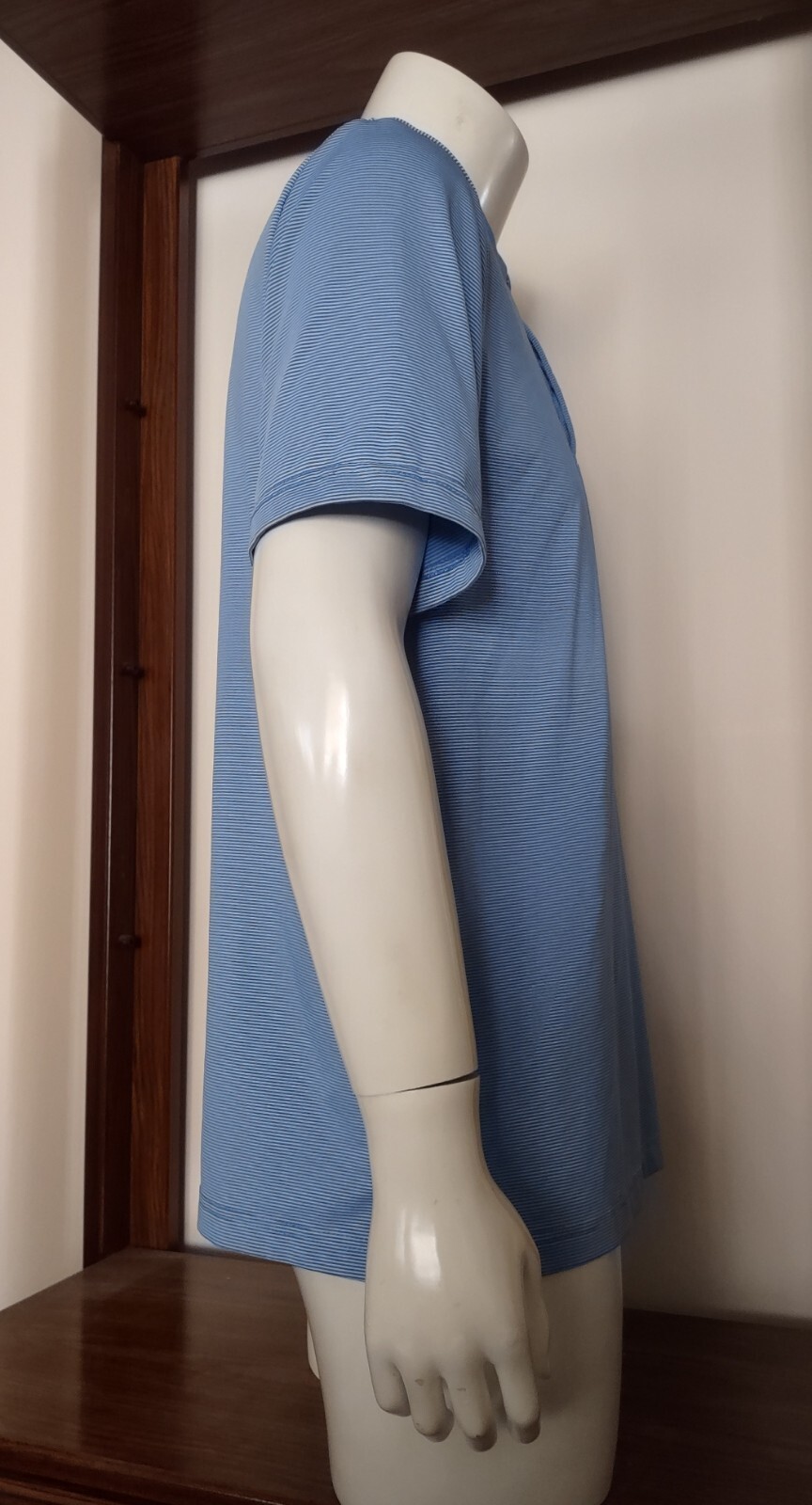 M Men Jack Nicklaus Eco Choice Polo Shirt Blue White Stripe Poly Elastane EUC