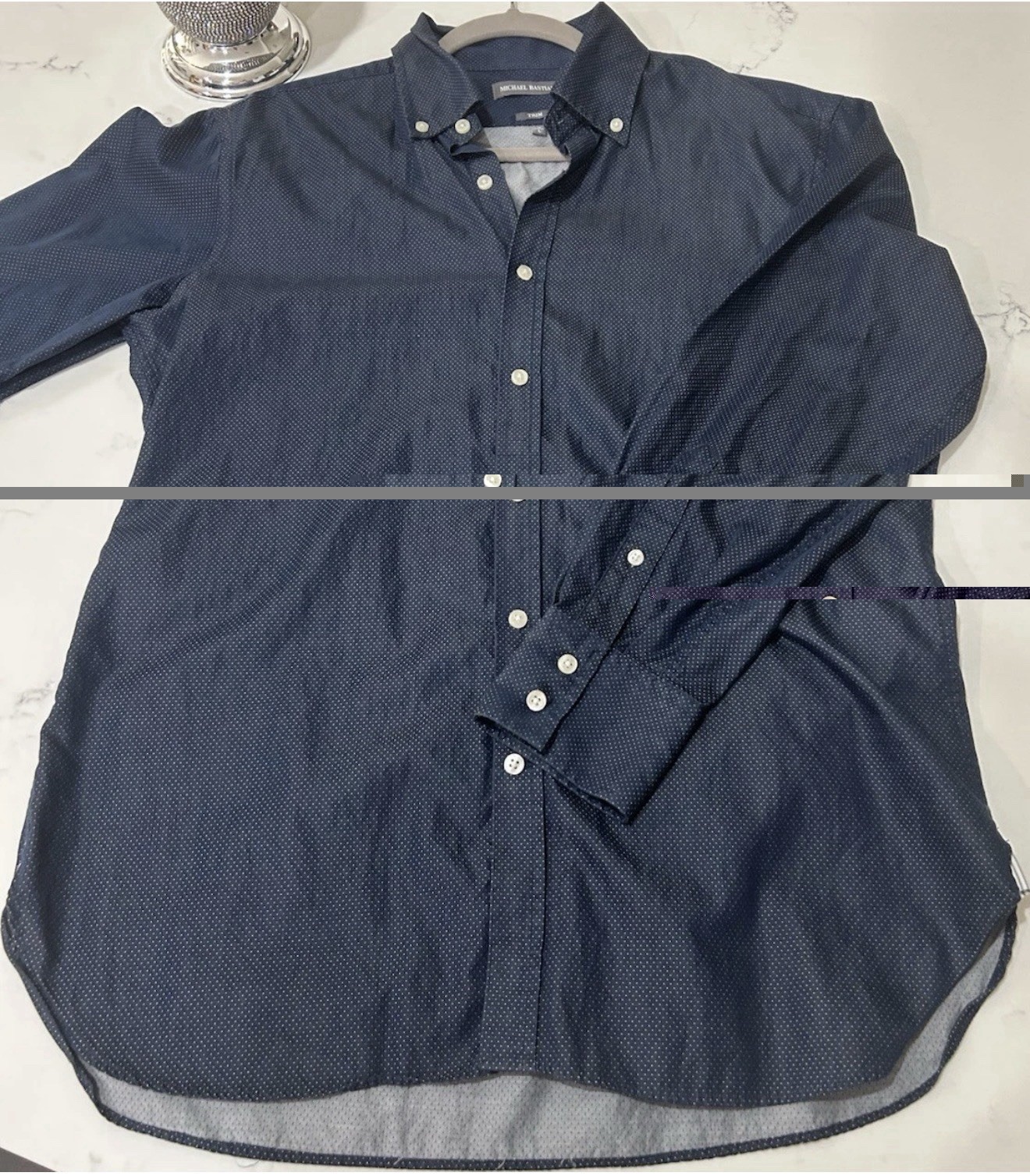 Michael Bastian Mens L Blue Polka Dot Trim Fit Cotton Woven Long Sleeve Shirt