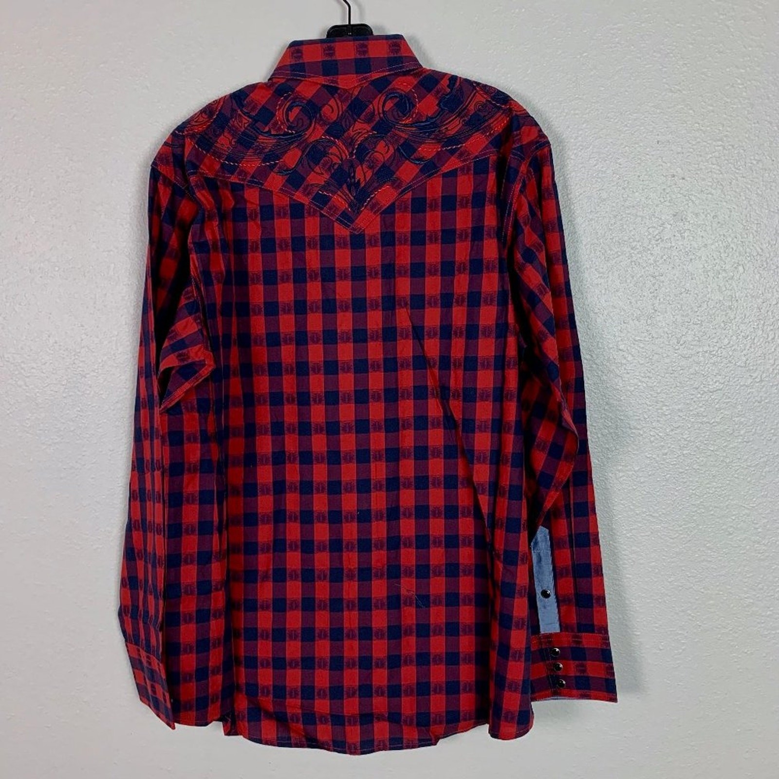 Panhandle Slim Men’s Red/Blue Plaid Pearl Snap Western Shirt Size Large