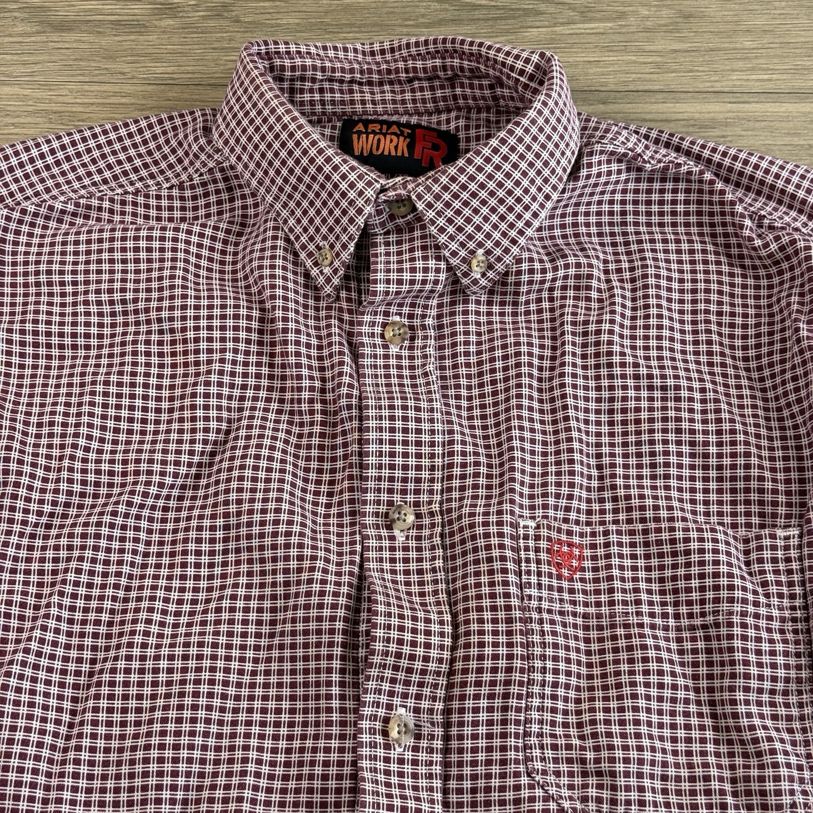 Ariat Shirt Men XL Work FR Flame Resistant 2112 Checks Plaid Cotton Nylon Long