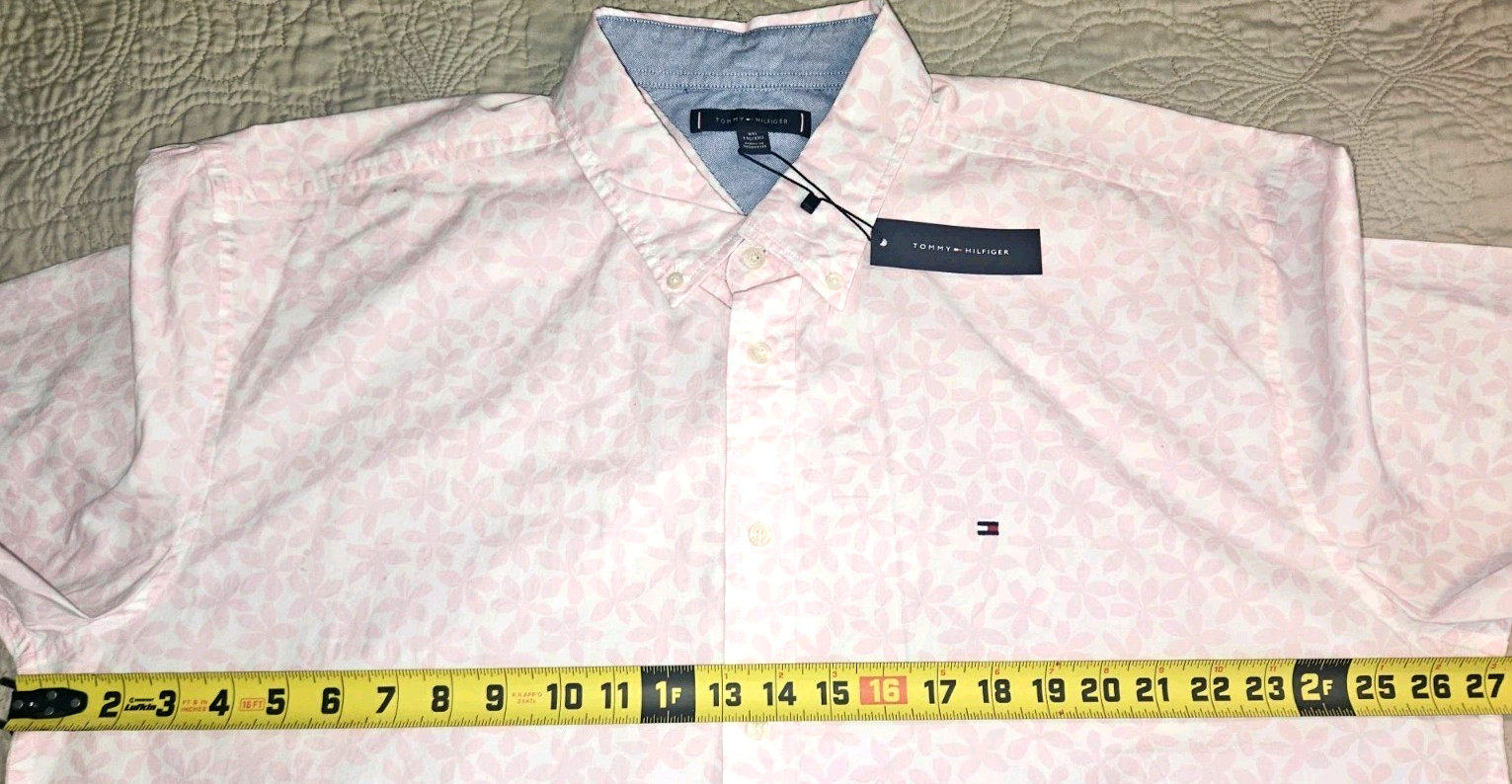 NEW TOMMY HILFIGER, MEN’S XXL, PINK FLORAL BUTTON-UP COTTON SHIRT, MSRP $69.50!