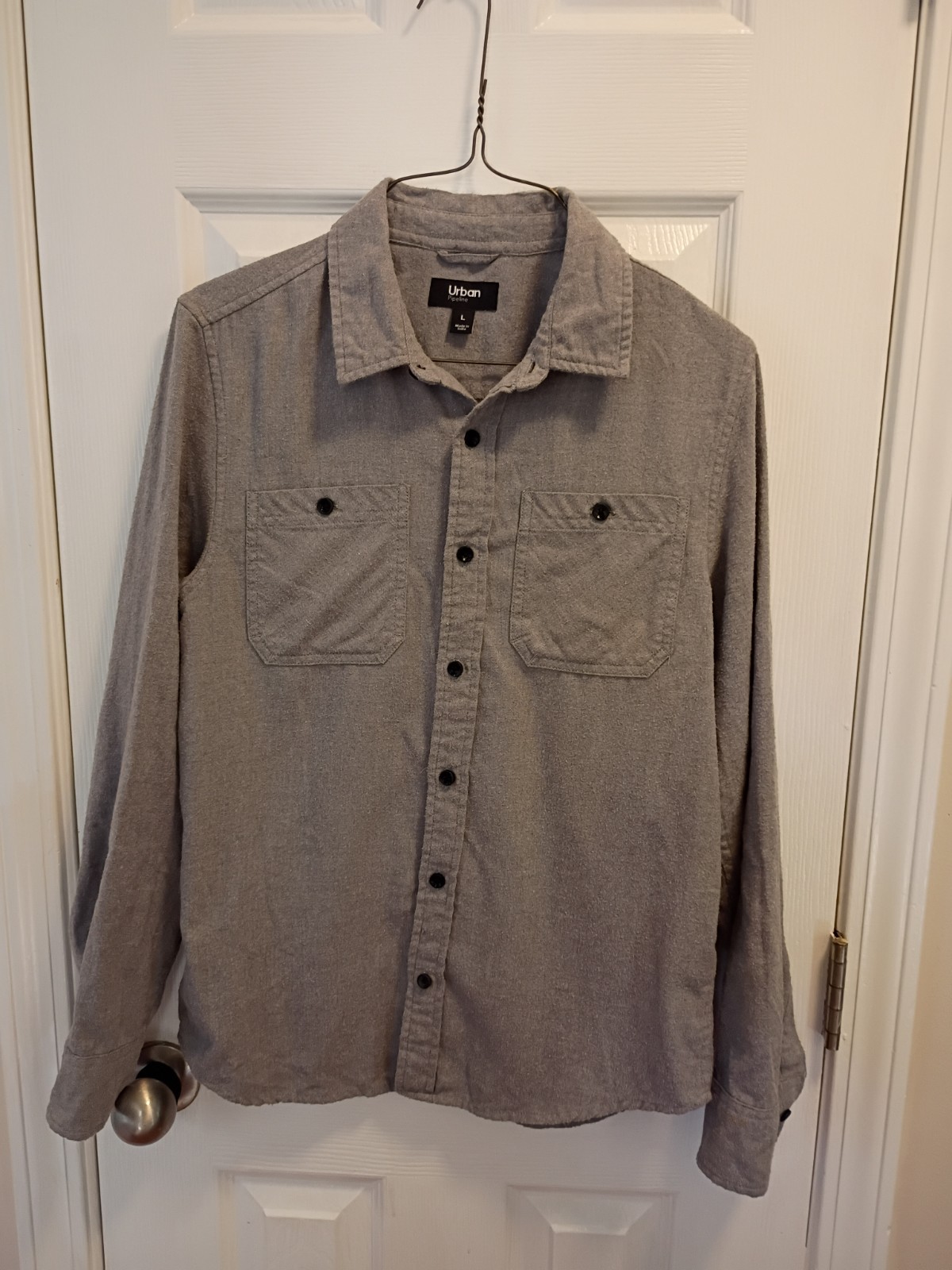 Urban Pipeline Men’s Gray Solid Flannel Long Sleeve Button-Up Shirt L Pockets