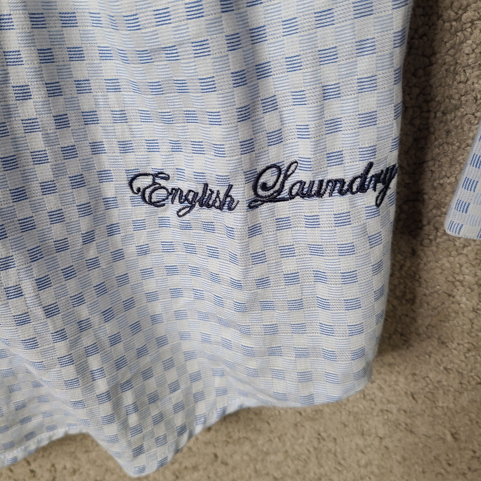 English Laundry Shirt Mens 16.5 34/35 Blue Plaid Button Down Cotton Blend Casual