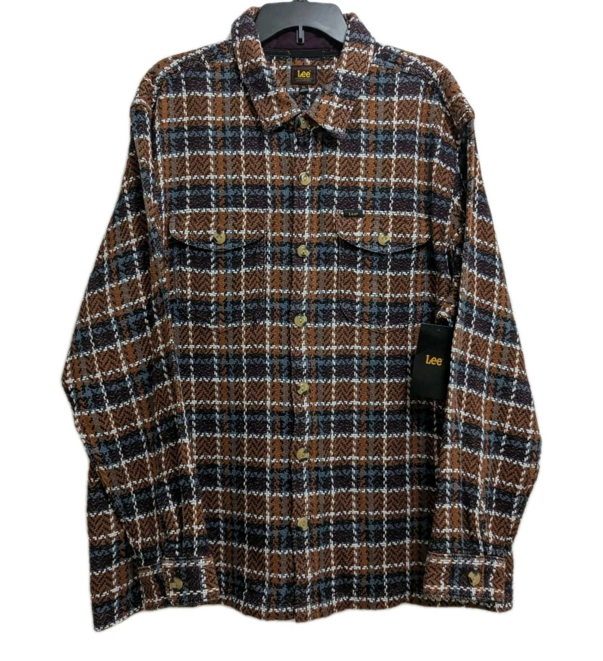 Lee Men’s Plaid Button-Up Overshirt Size XL Loose Fit Copper Deep Wine $58 New