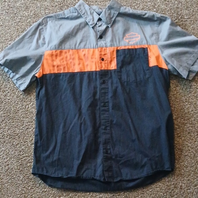 Harley-Davidson Genuine MotorClothes Men’s Colorblock Shirt Gray Orange Black