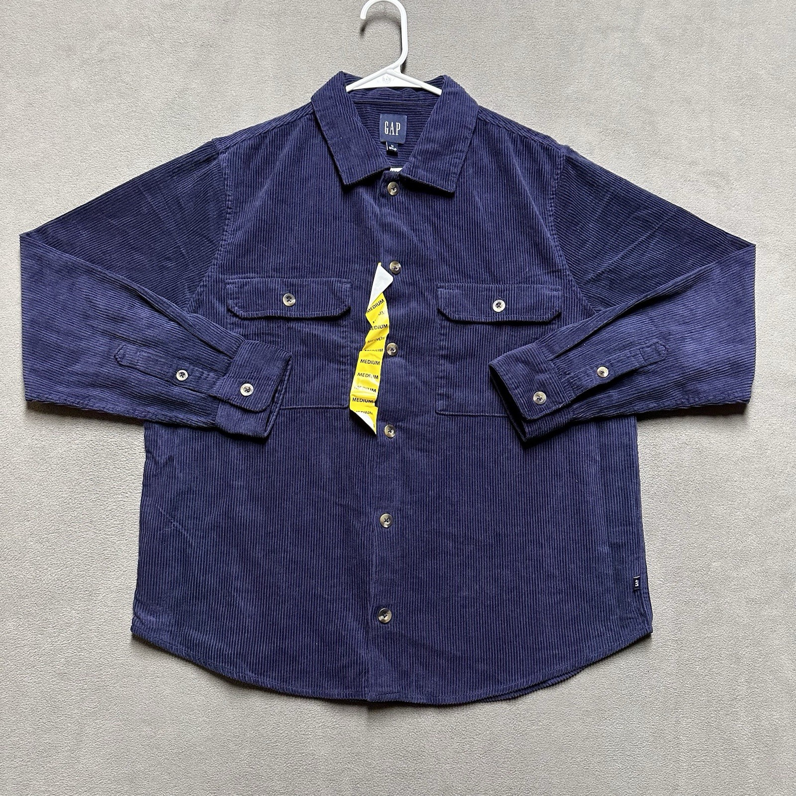 NWT GAP Shirt Mens Medium Eclipse Blue Button Up Corduroy Long Sleeve MSRP $80
