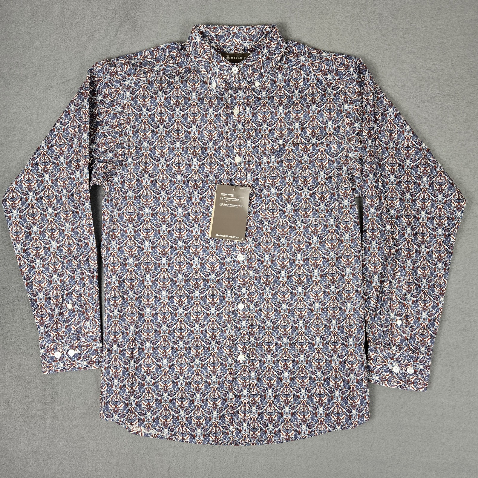 Ariat Shirt Mens XS Blue Tegan LS Classic Fit Long Sleeve Cotton Paisley NWT